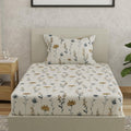 Huesland By Ahmedabad Cotton 144 Tc Bedsheet For Single Bed With 1 Pillow Cover | White & Olive Green