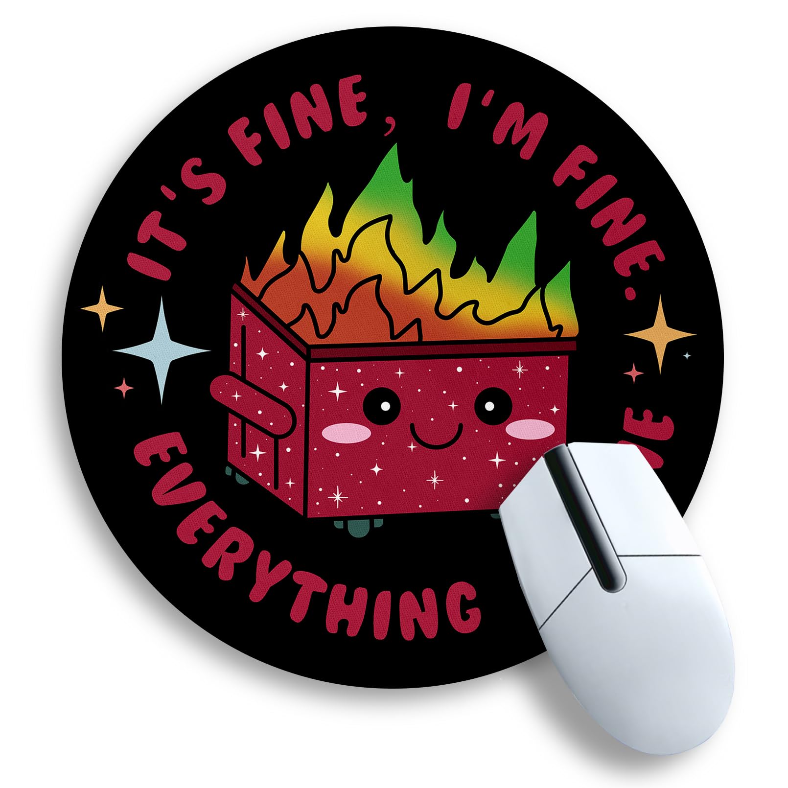Gctriki Dumpster On Fire Mouse Pad, Cute Round Mouse Pads For Desk, Funny Red Dumpster Mousepad For Laptop Gaming, Stitched Edge
