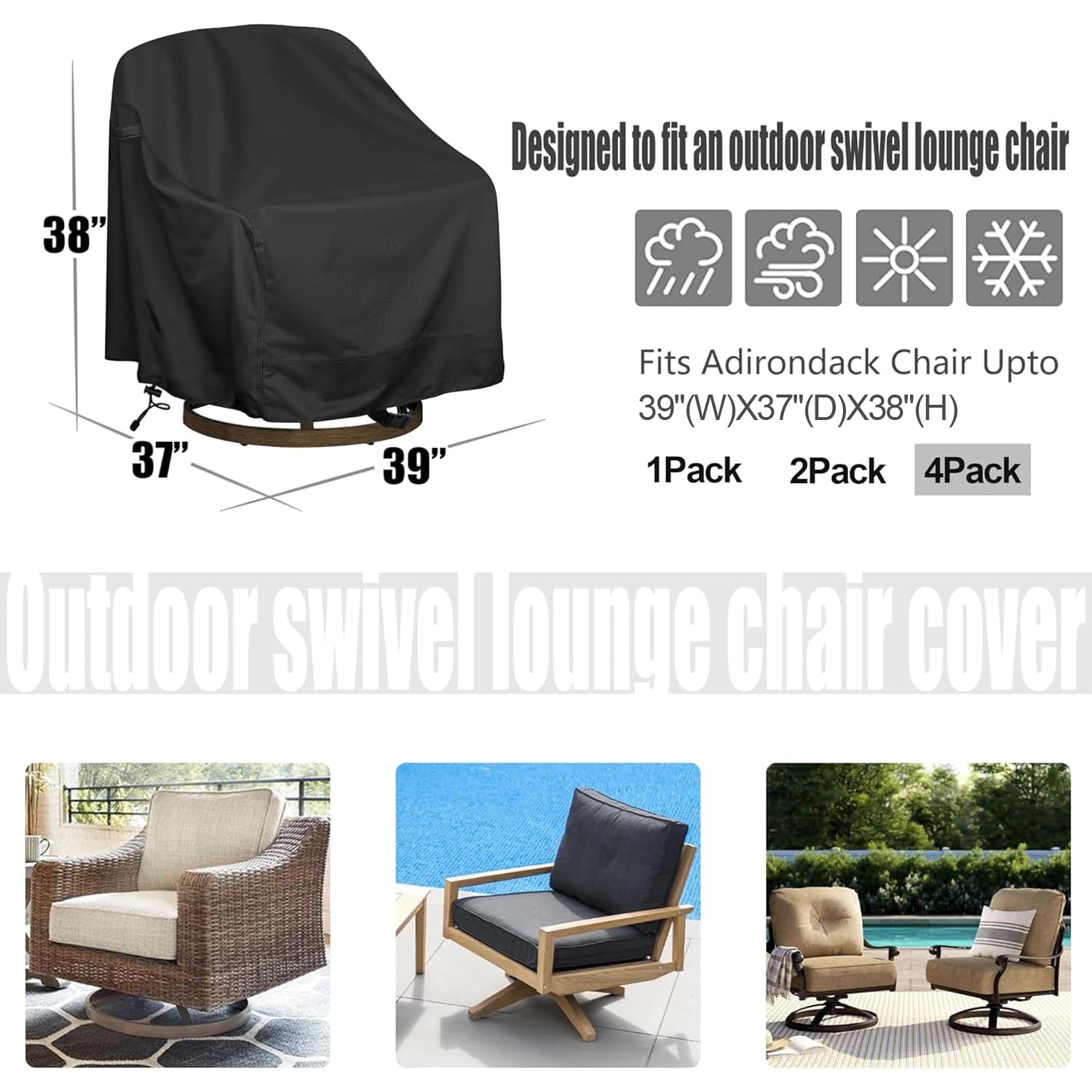 Outdoor Swivel Lounge Chair Cover 4 Pack,Waterproof Heavy Duty Outdoor Chair Covers, (39' W X 37' D X 38' H) Patio Furniture Cover For Swivel Patio Lounge Chair