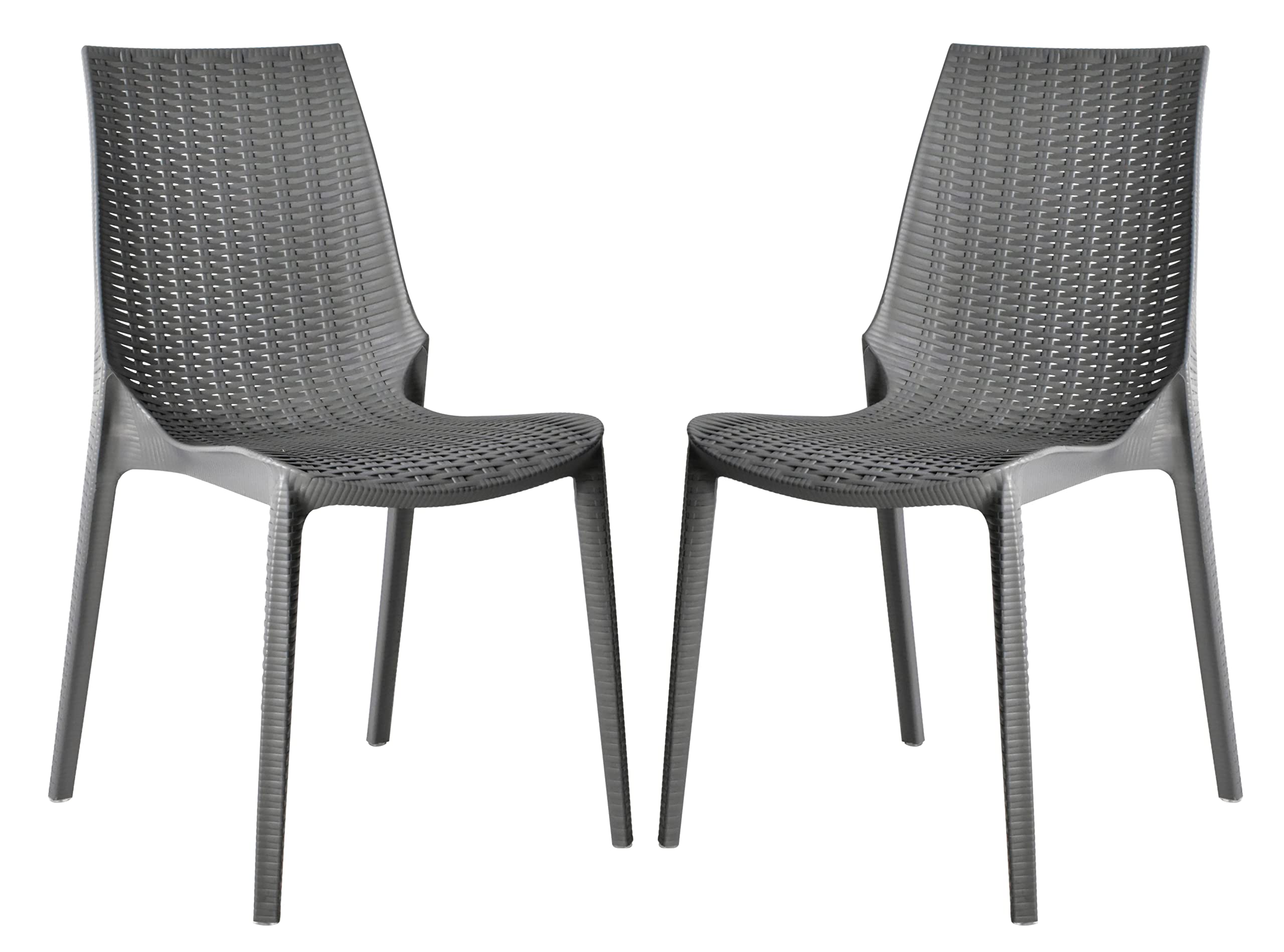 LeisureMod Kent Modern Outdoor Stackable Dining Chair Set of 2, Grey