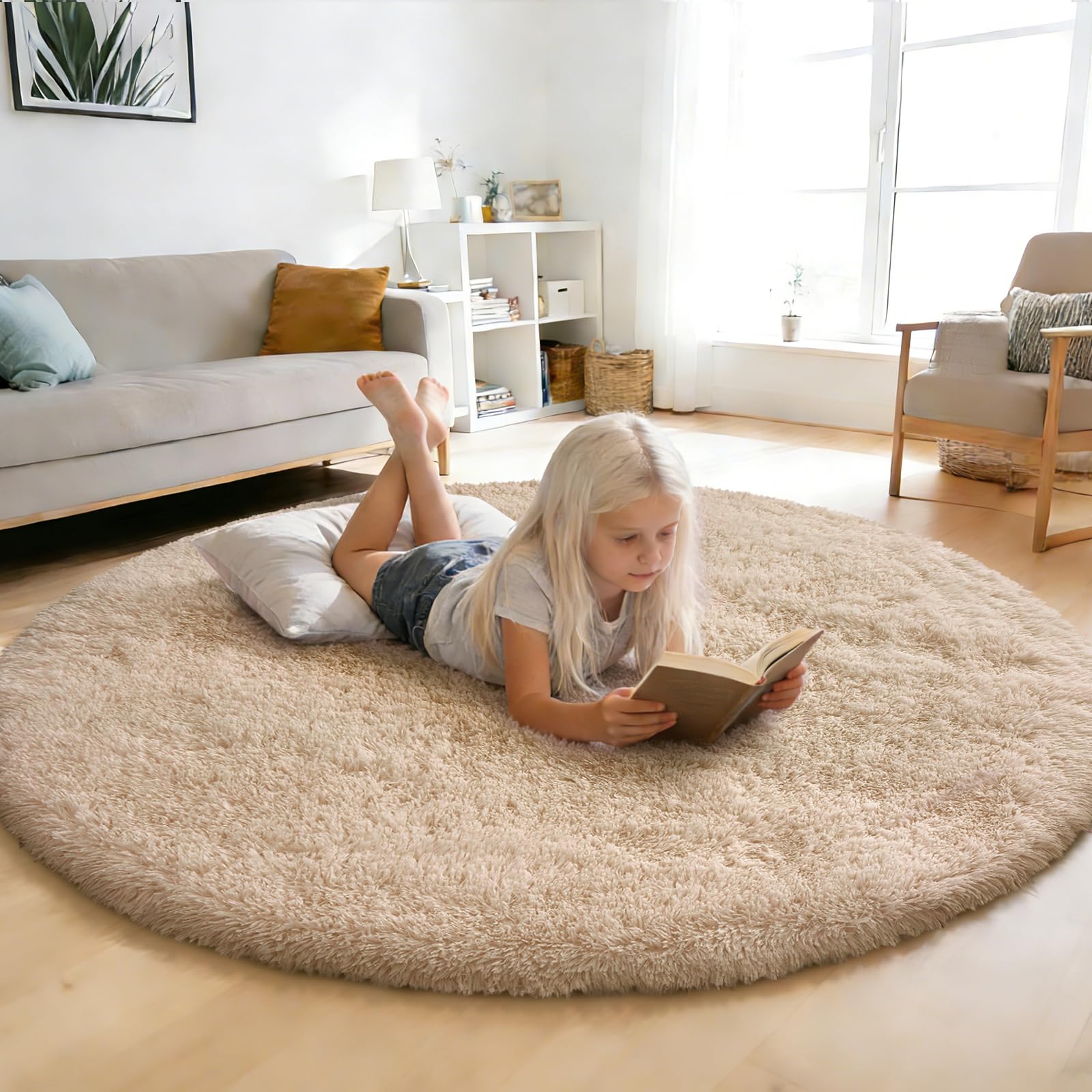 yulidayang Fluffy Round Area Rugs for Bedroom,3'X3'Shag Circle Area Rugs for Girls Room,Non Slip Fuzzy Plush Rug for Kids Room L