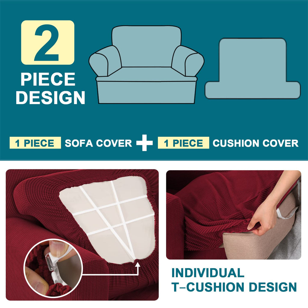 Turquoize T Cushion Chair Slipcover T Cushion Chair Covers For Living Room Stretch Sofa Couch Cover Soft Armchair Cover Furniture Covers With Individual T Cushion Seat Covers (Chair, Burgundy)