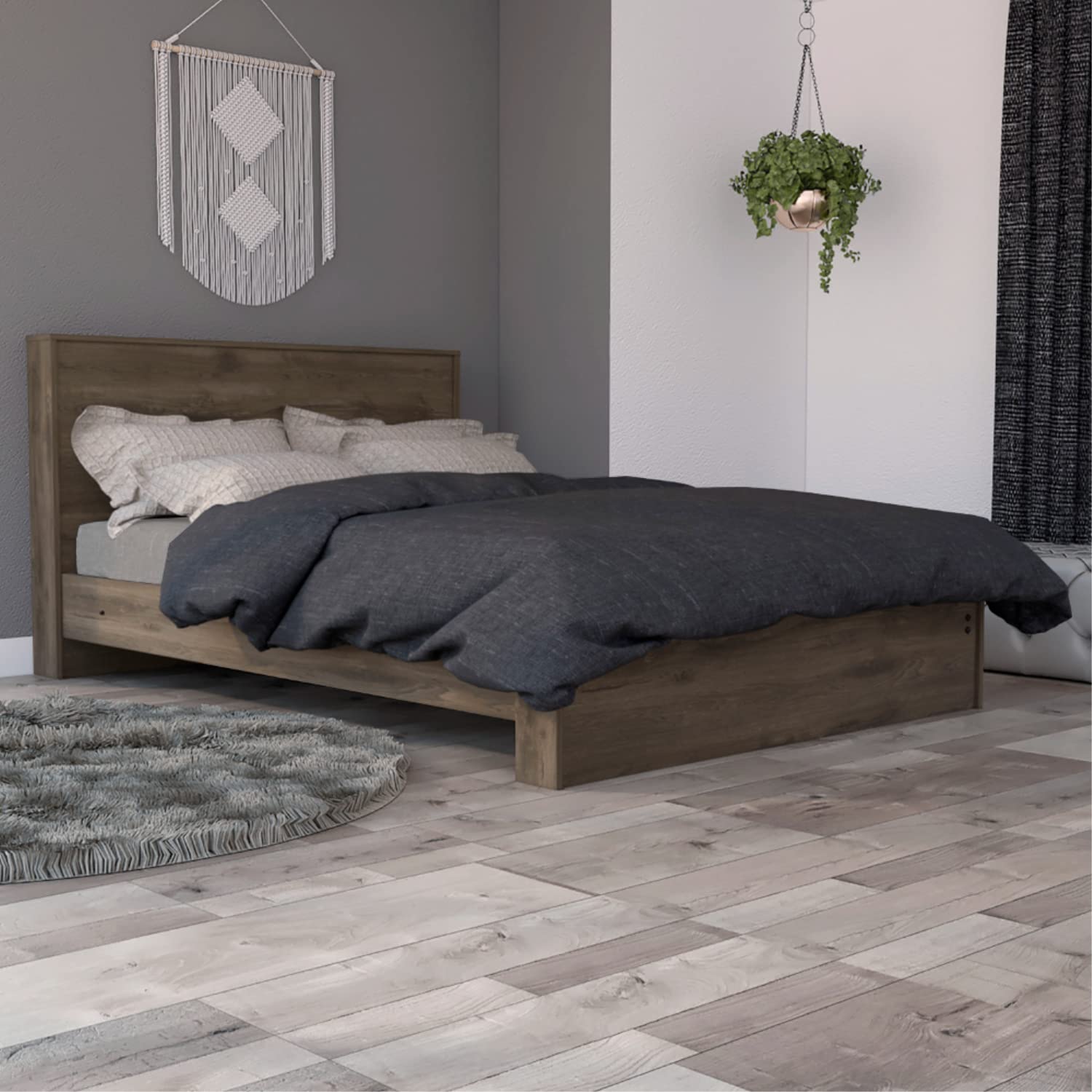 Barrie Full Size Bed Base With Headboard, Dark Brown
