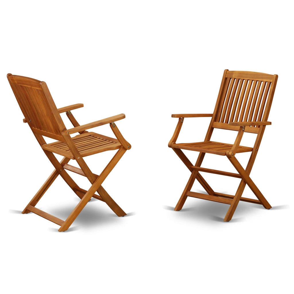 East West Furniture Decm7Cana 7 Piece Patio Dining Set Consist Of A Rectangle Outdoor Acacia Wood Table And 6 Folding Arm Chairs, 40X72 Inch, Natural Oil