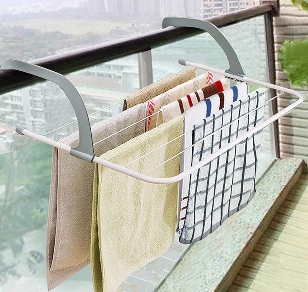METALIYA Folding Clothes Drying Rack for Balcony & Indoor  Heavy Duty Metal Laundry Drying Stand, Space Saving Collapsible Clot
