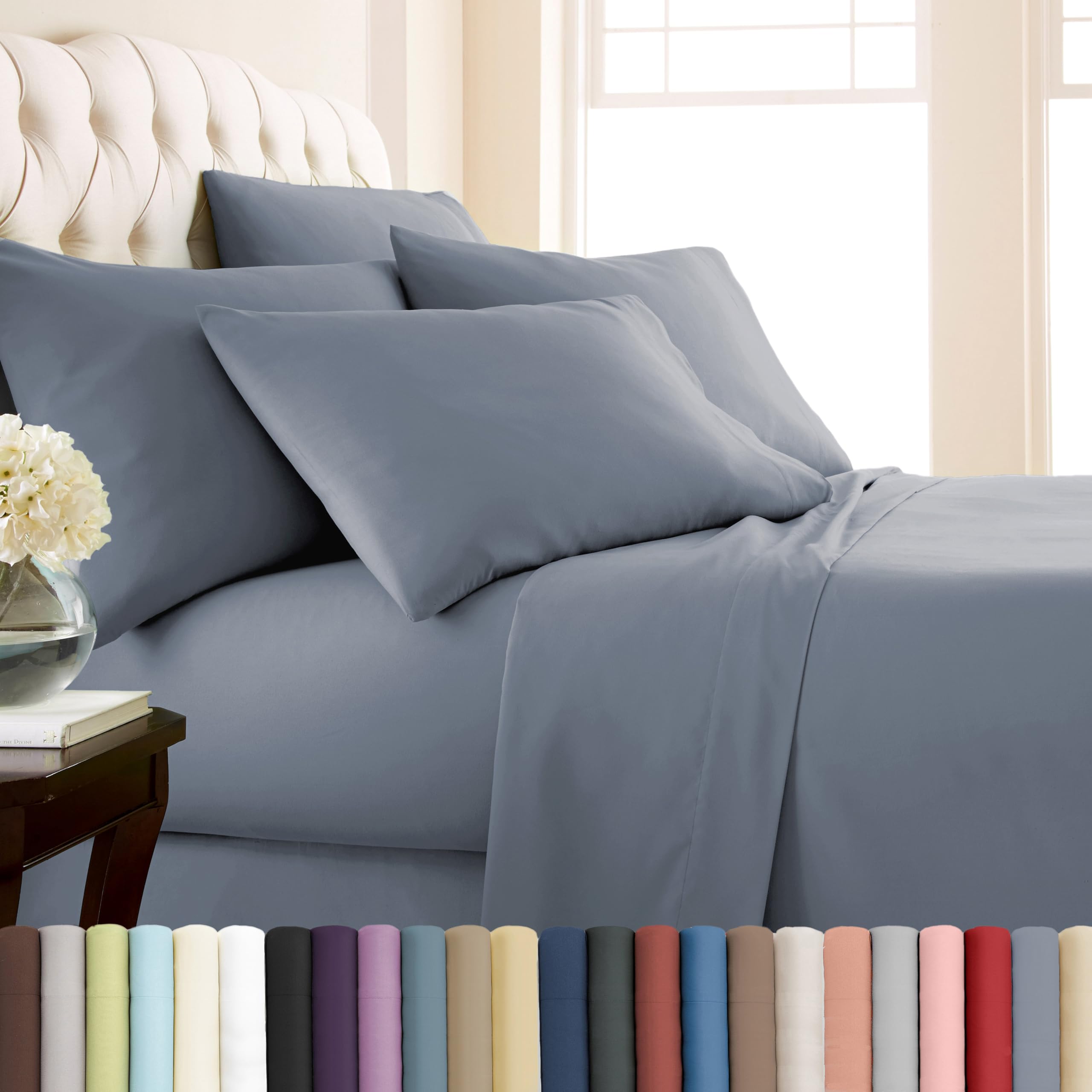 Southshore Fine Living, Inc. Extra Deep Pocket Queen Sheets Set, 6-Piece Ultra-Soft Microfiber Blue Bed Sheets With 21' Deep Fi