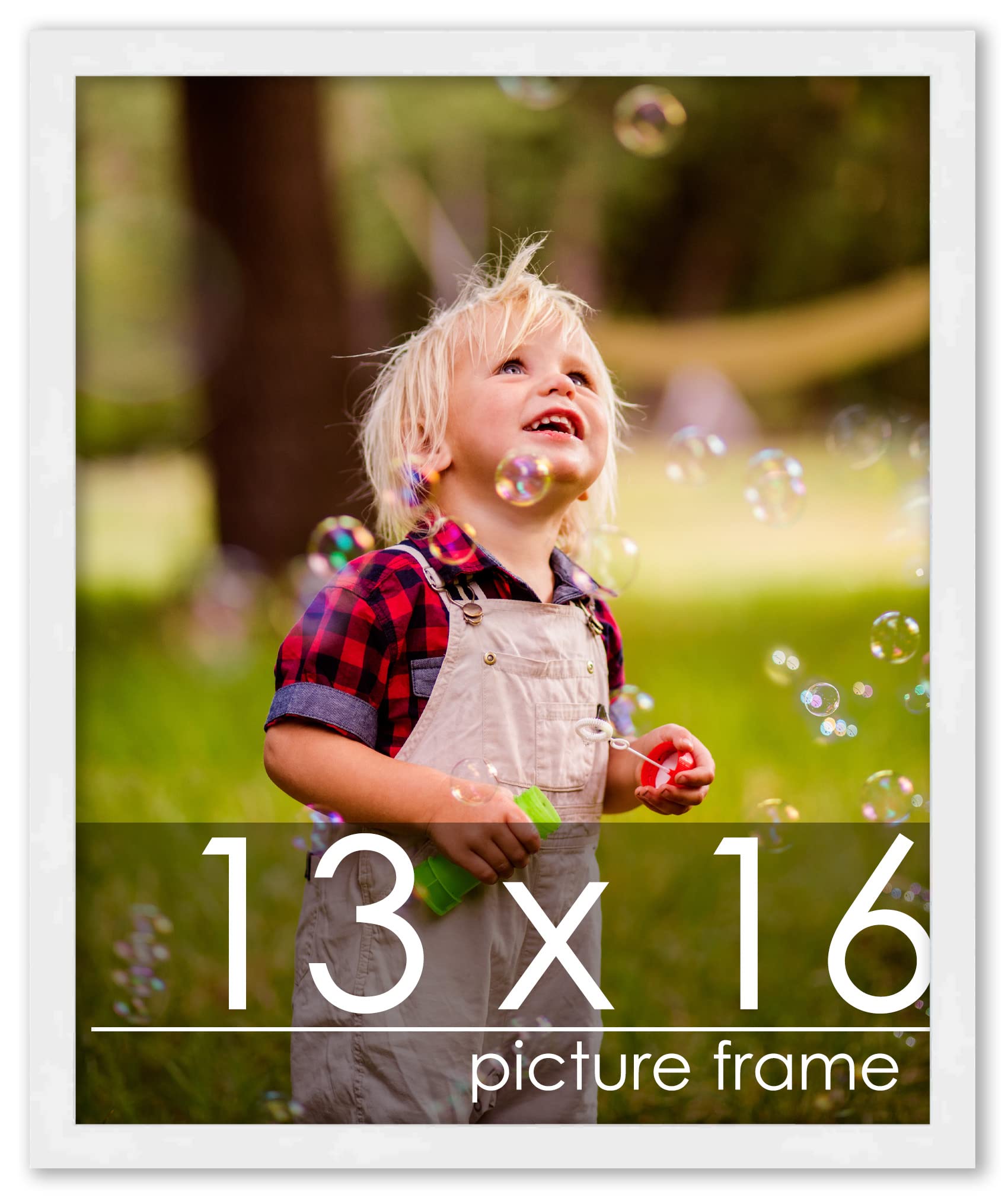 Poster Palooza 13x16 Frame White Solid Pine Wood Picture Frame | UV Acrylic, Foam Board Backing & Hanging Hardware