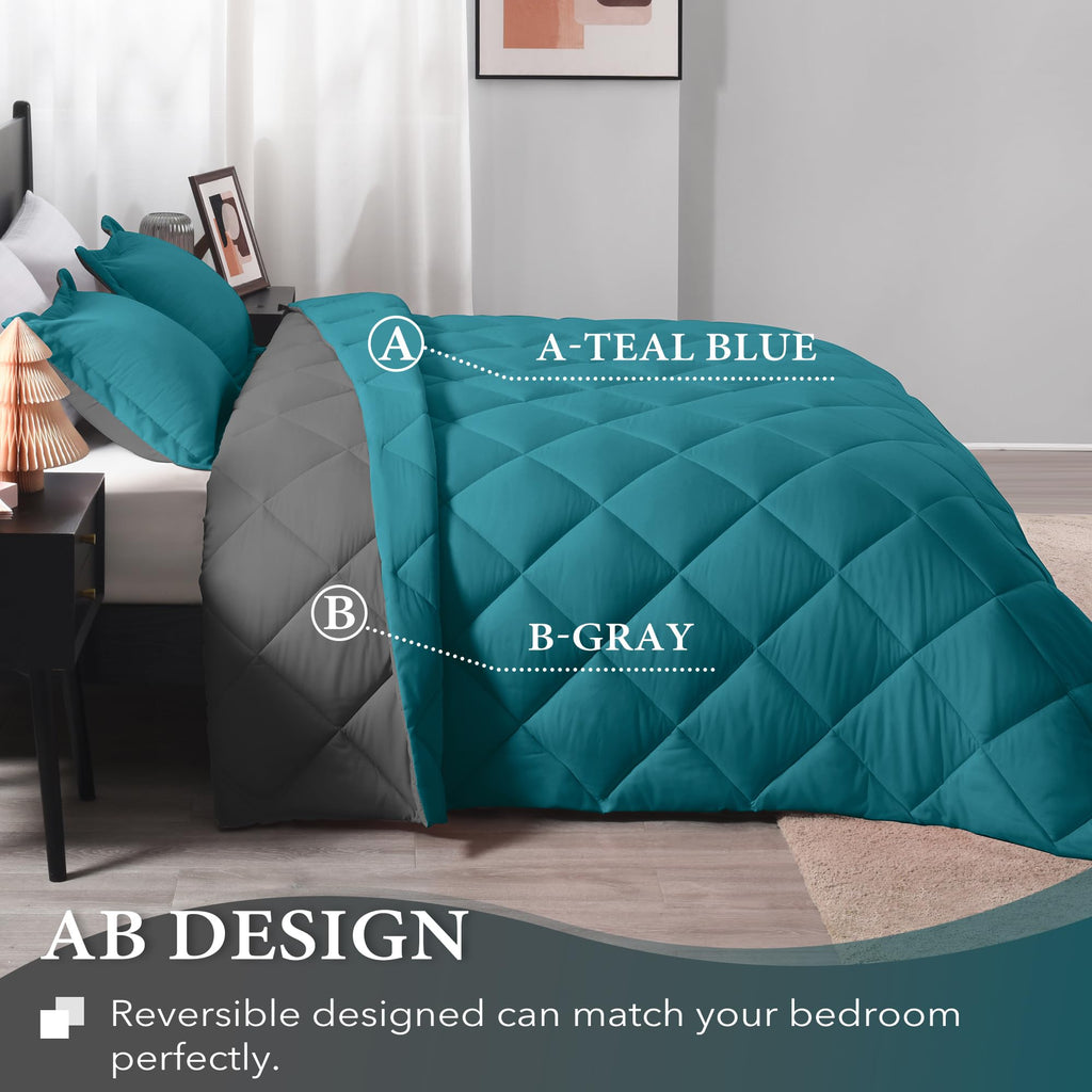Downluxe California King Comforter Set - Ocean And Grey Cal King Comforter Set, Soft Bedding Sets For All Seasons - 3 Pieces - 1 Comforter (104'X96') And 2 Pillow Shams(20'X36')