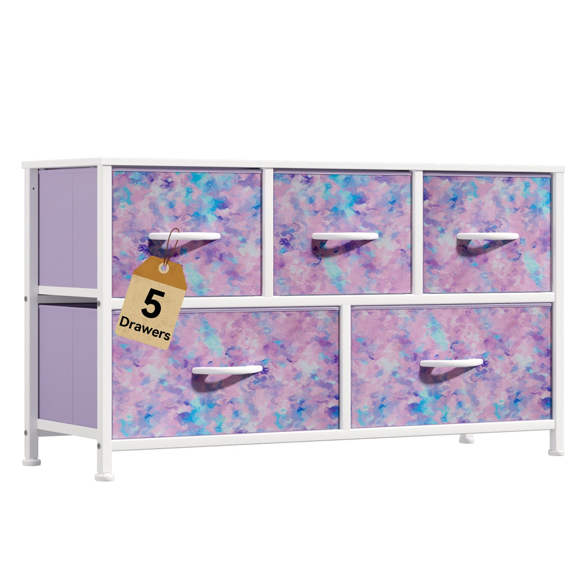 DWVO Dresser with 5 Drawers - Fabric Storage Tower, Organizer Unit for Bedroom, Living Room, Closets - Sturdy Steel Frame, Woode