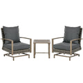 Outsunny 3-Piece Patio Wicker Bistro Set With Cushions, Aluminum Frame Outdoor Pe Rattan Conversation Furniture With 2 Rocking Chairs, Slat Top Coffee Table For Porch, Backyard, Garden, Dark Gray