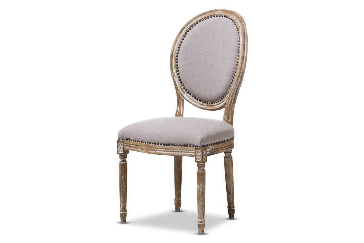 Baxton Studio Clairette Beige Linen French Style Natural Oak Wood Accent Chair, Oval Back