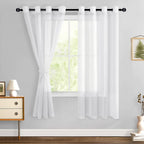 Hiasan Sheer Curtains 63 Inch Length With Tiebacks, Light Filtering Airy Breathable Grommet Voile Window Curtains For Living Room, Bedroom, Kids' Room, Off White, W52 X L63, Set Of 2 Drape Panels