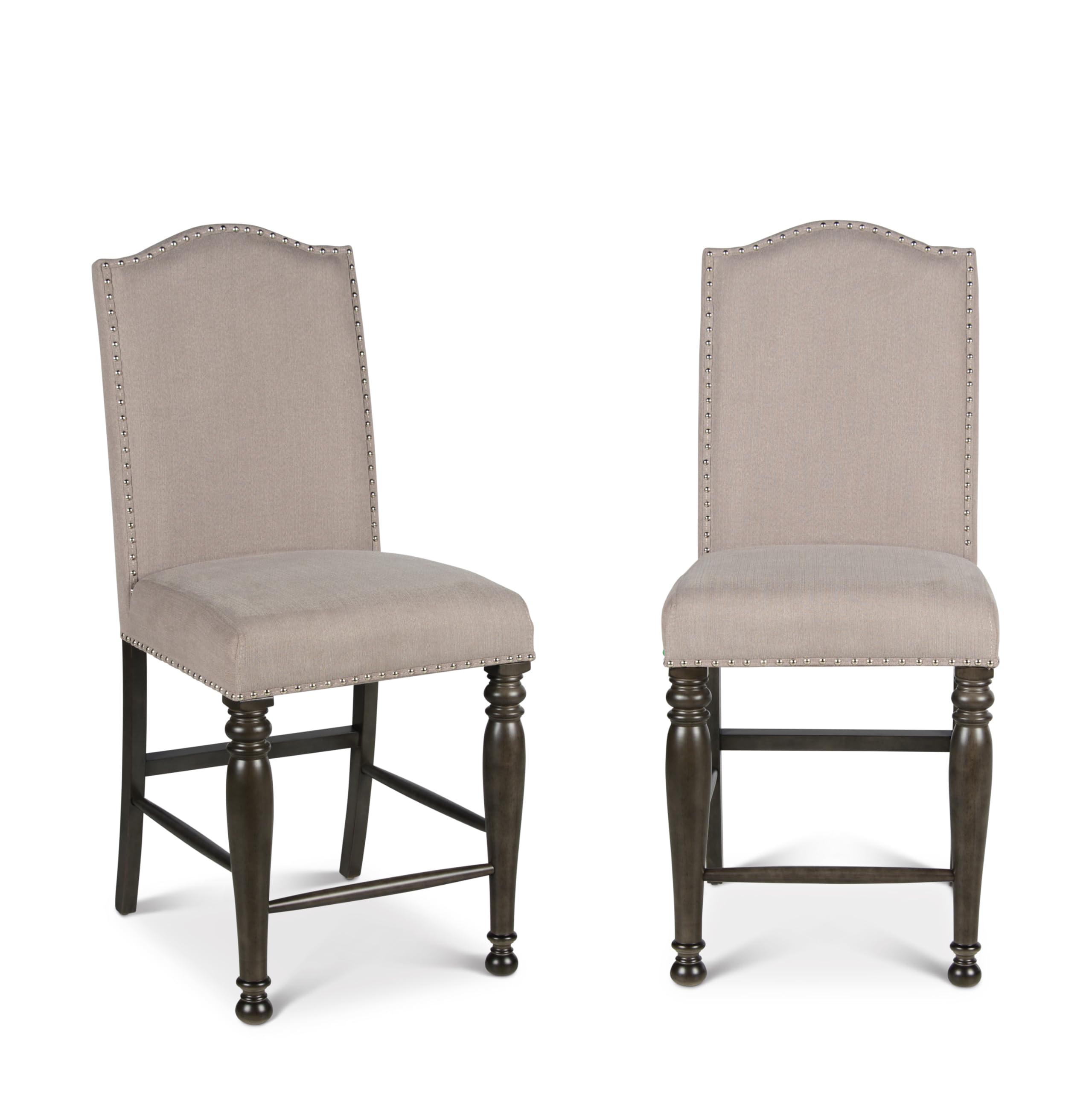Steve Silver Co Caswell Counter Chair, Set of 2 Chairs, Nailhead Trim, Contemporary Design, Shield Back, Dining Room, Ktichen, Bar, Counter Island, Rubberwood, 100% Polyester, 20"D x 24"W x 45"H, Gray
