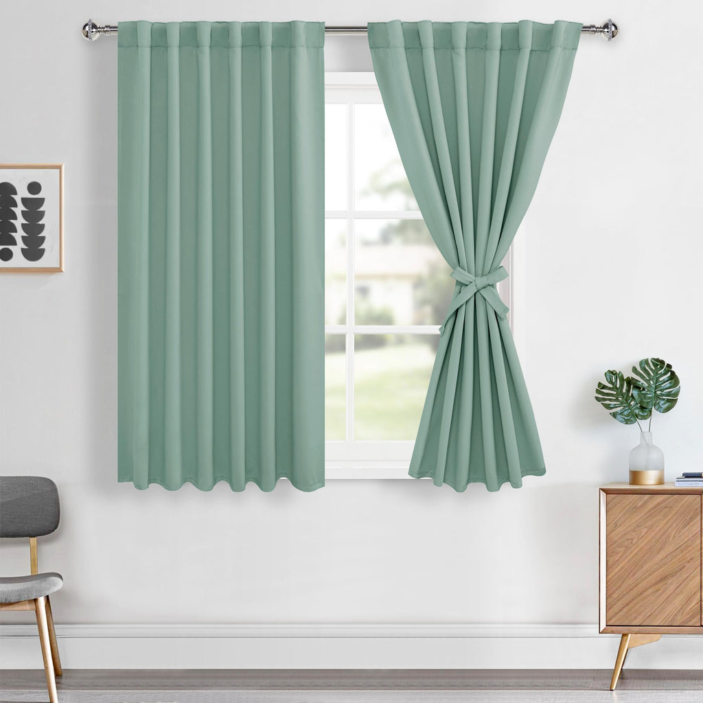 Hiasan Light Sage Blackout Curtains 45 inch Long, Light Blocking Thermal Insulated Rod Pocket & Back Tab Christmas Drapes Sewn w