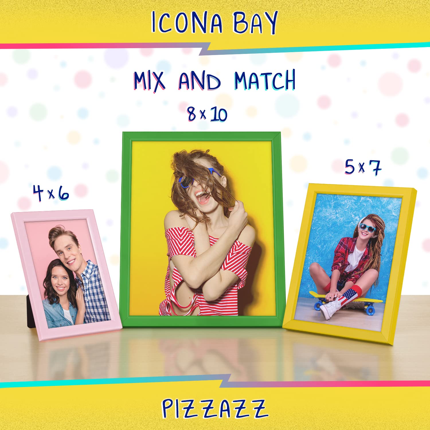 Icona Bay 8X10 Picture Frames (Green, 3 Pack), Colored Solid Wood Scandinavian Style Frames For Photo, Pizzazz Collection