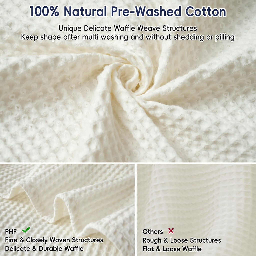 Phf 100% Cotton Waffle Weave Blanket Twin Size 66'X90' - Lightweight Cozy Washed Soft Breathable Throw Blanket - Great Blanket Layer For Couch Bed Sofa - Elegant Aesthetic Home Decoration - Cream