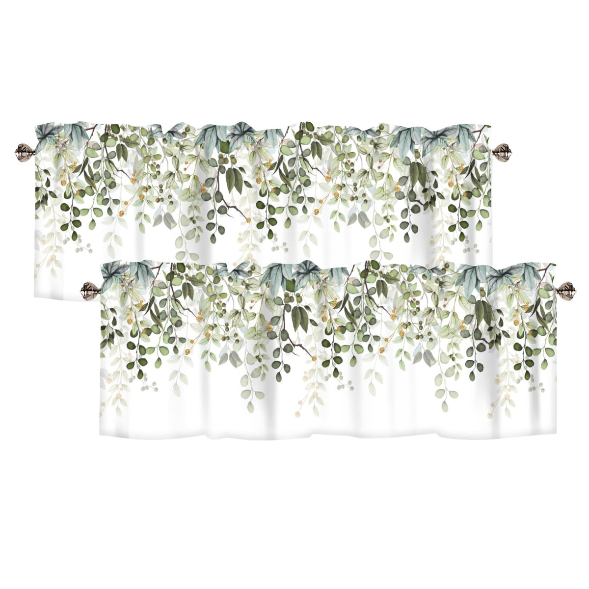 AYTTBIS Sage Green Eucalyptus Leaves Curtain Valance for Windows Watercolor Window Treatments 2 Panels Short Curtains for Kitche