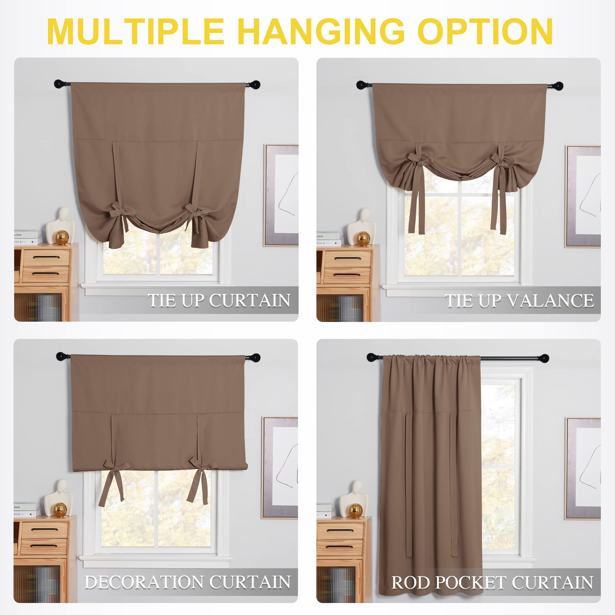 Nicetown Balloon Shade Blackout Curtain - Thermal Insulated Tie Up Window Blind For Small Window/Bedroom (Cappuccino, Rod Pocket