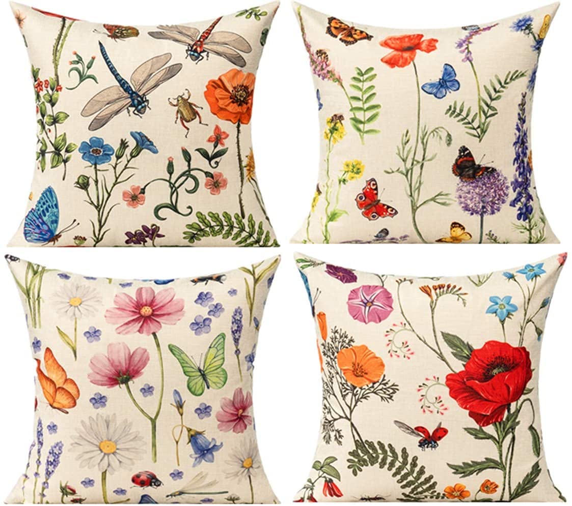 All Smiles Outdoor Patio Throw Pillow Covers 26X26 Set Of 4 Summer Spring Garden Flowers Farmhouse D  Cor Outside Furniture Benc