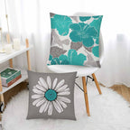 Comminy Teal Grey Pillow Covers 16X16 Set Of 6 Decorative Daisy Flower Throw Pillow Cover For Couch Modern Turquoise Pillow Case