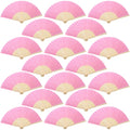 Aneco 18 Pieces Pink Handheld Fans Cloth Fans Bamboo Folding Fans for Wedding Decoration, Church Wedding Gifts, Party Favors, DI
