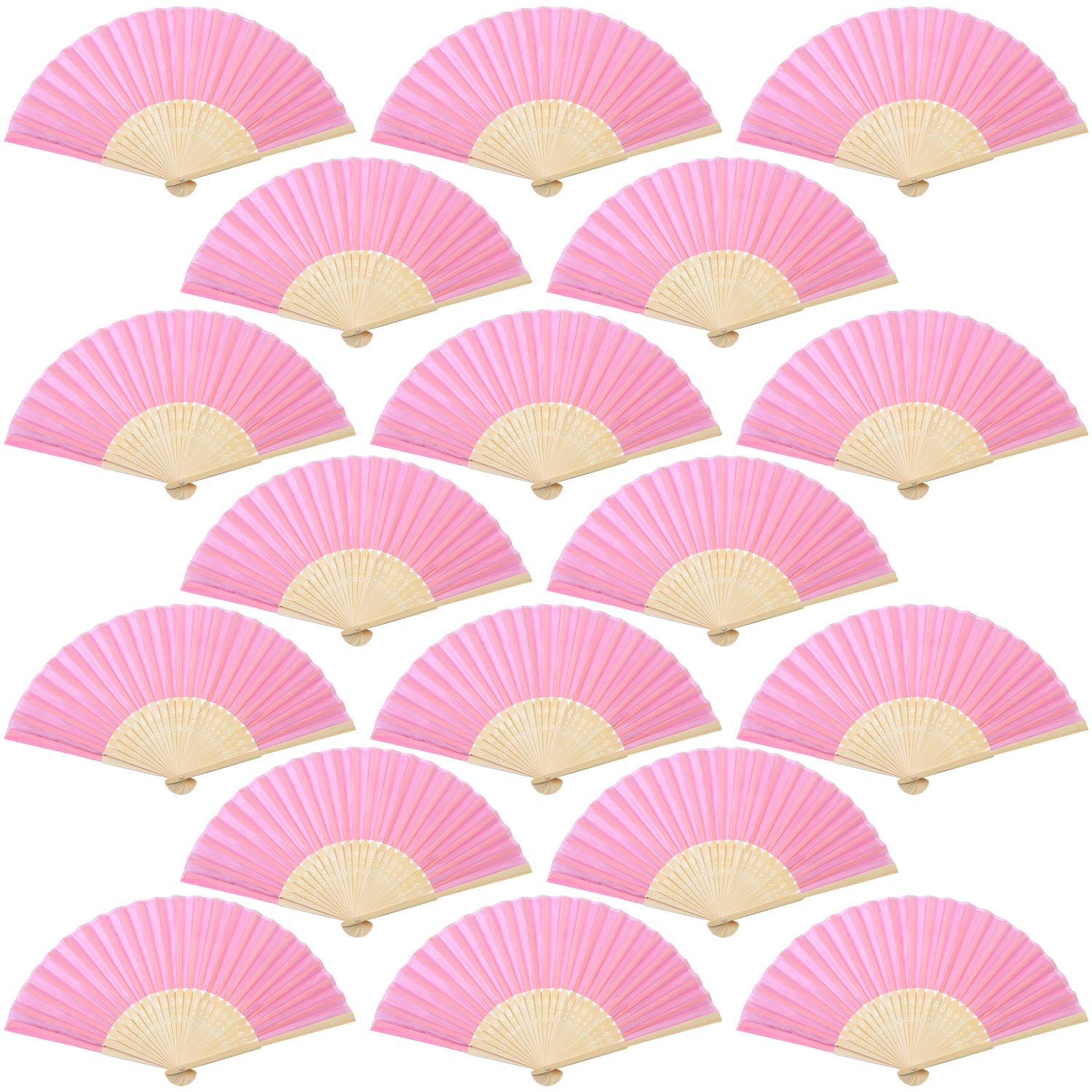 Aneco 18 Pieces Pink Handheld Fans Cloth Fans Bamboo Folding Fans for Wedding Decoration, Church Wedding Gifts, Party Favors, DI