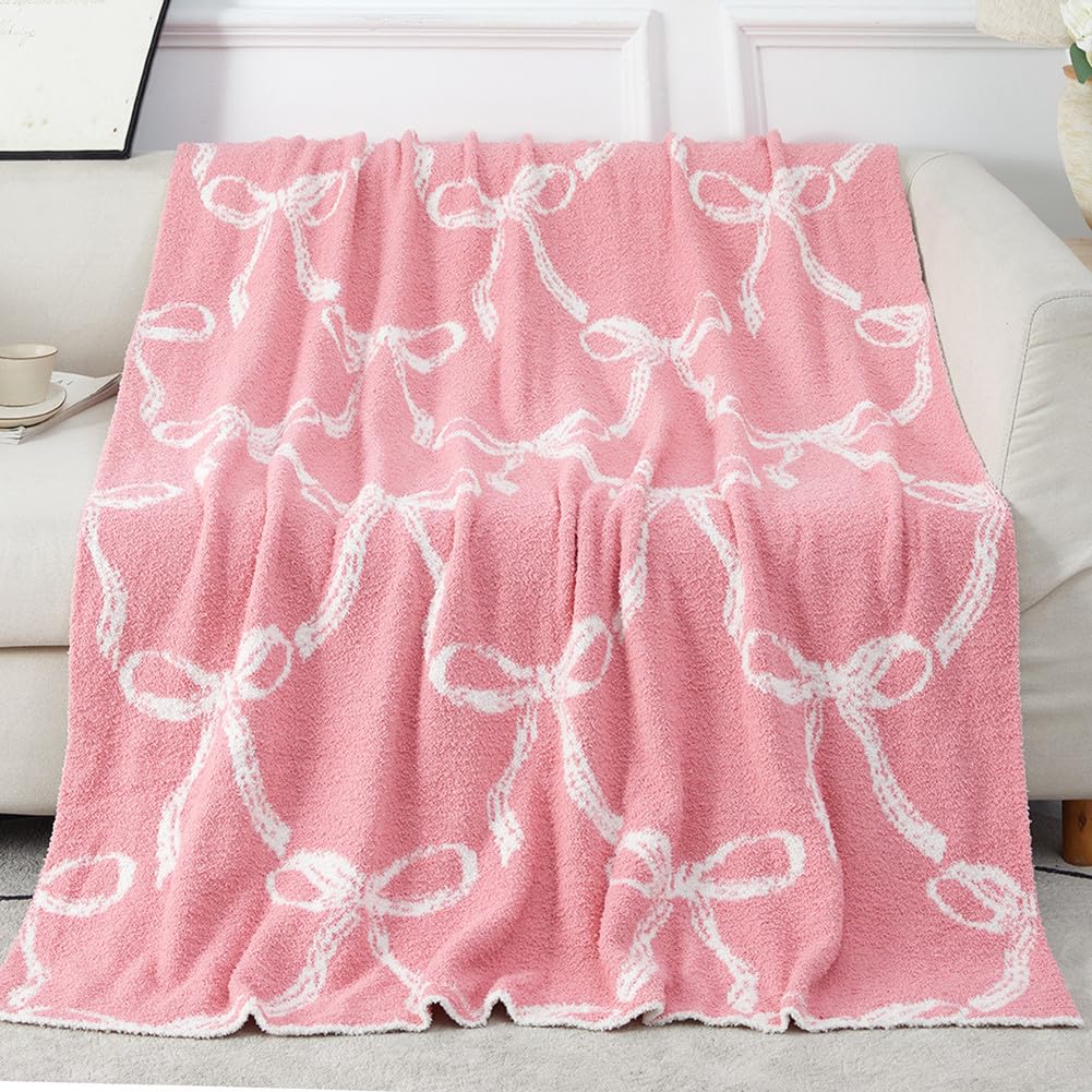 50 x 60 Bed Throw Blanket, Bow Pattern Throw Blanket for Home Decor and Gift, Microfiber Blanket Bow Blanket Plush Bedding, Soft