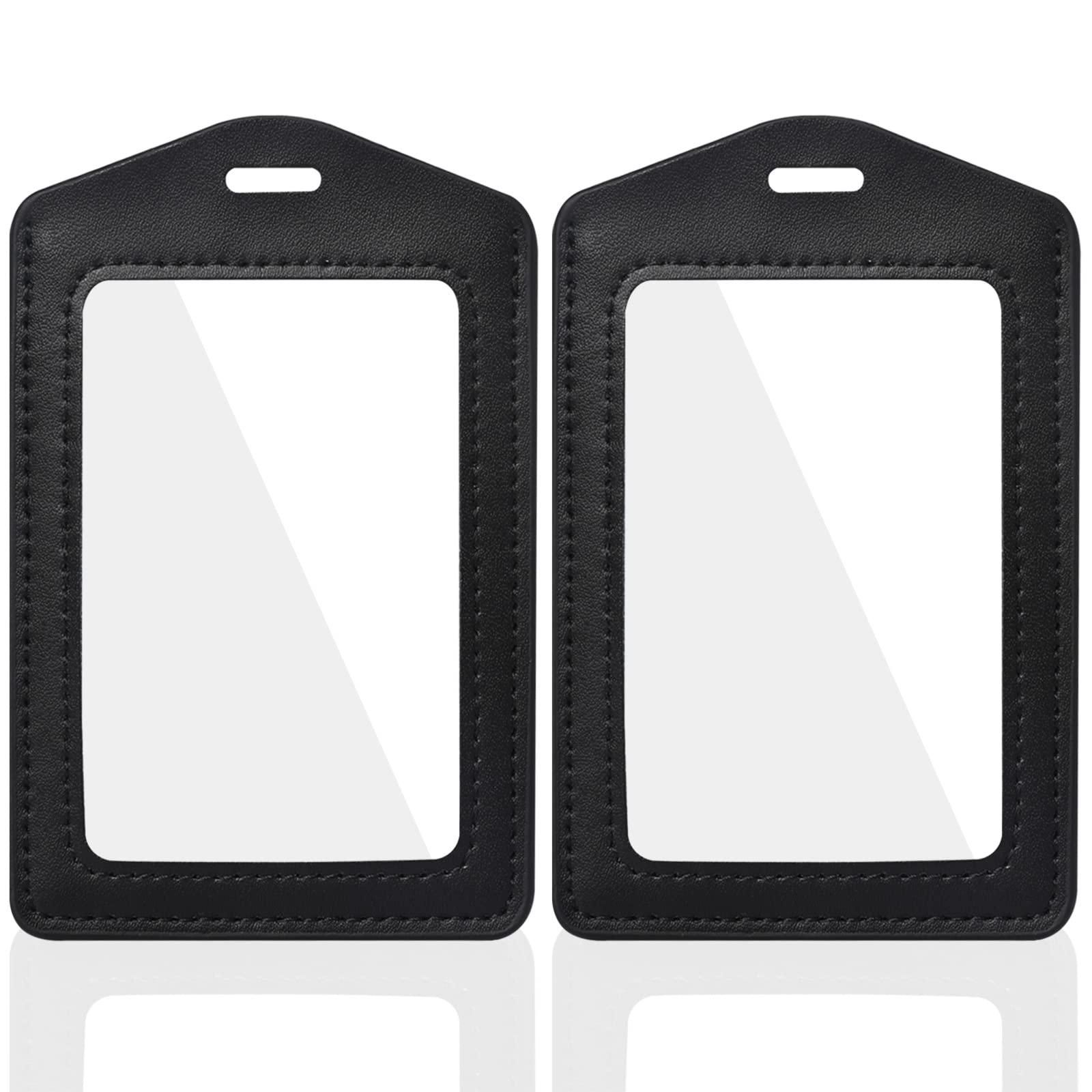 Vin Beauty 2 Pack Genuine Leather Id Badge Holders, Vertical Id Card Holders With Dual-Side Clear Window, Waterproof Name Badge