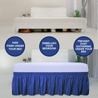 Purefit Wrap Around Ruffled Bed Skirt With Adjustable Elastic Belt - 14 Inch Drop Easy To Put On, Wrinkle Free Bedskirt Dust Ruffles, Bed Frame Cover For Queen, King And C-King Size Bed, Classic Blue
