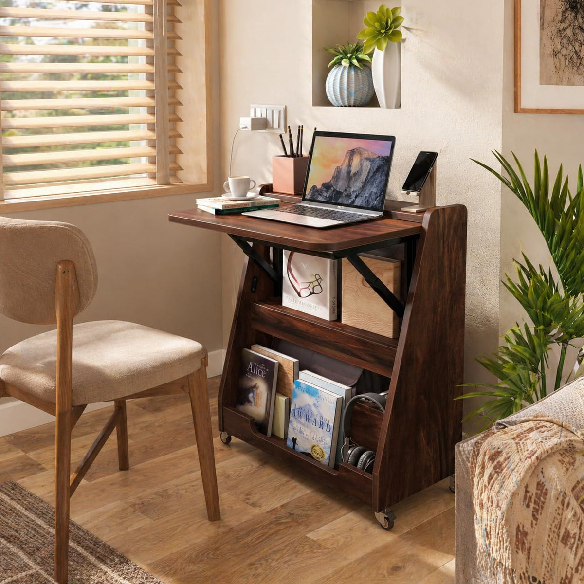 Studio Kook Nora Folding Study Table With Wheels, Junglewood