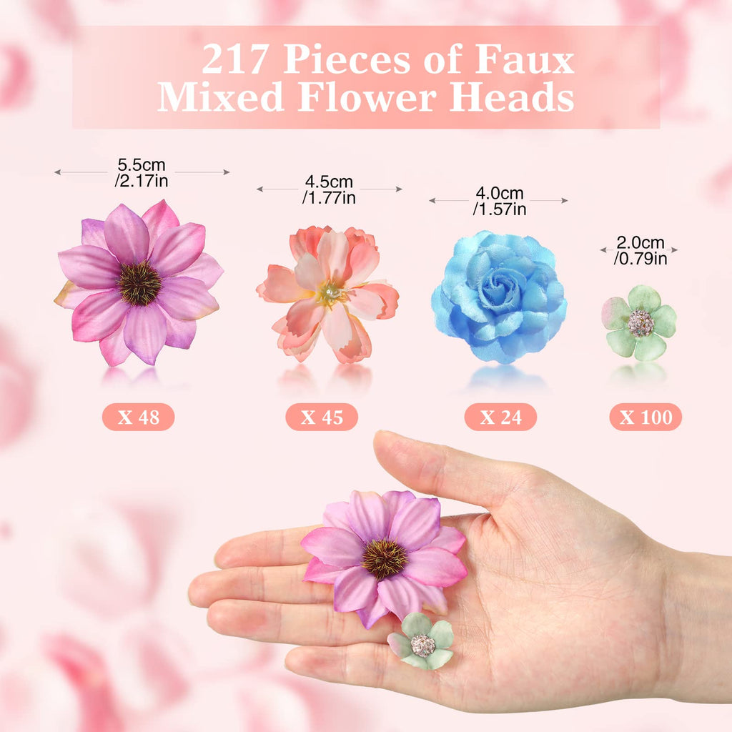 217 Pieces Mini Silk Heads Fake Rose Daisy Faux Flowers For Crafts Rose Flowers Plum Blossom Heads Sunflower Wedding Decoration