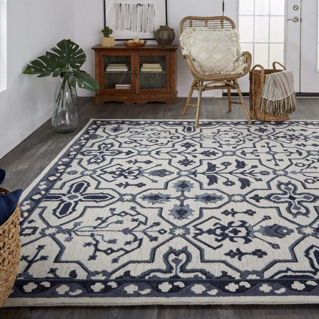 HomeRoots 513677 10 x 14 ft. Taupe & Gray Wool Floral Hand Tufted Handmade Stain Resistant Rectangle Area Rug