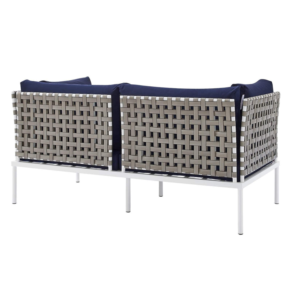 Modway Harmony Outdoor Patio Basket Weave Loveseat in Tan Navy