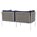 Modway Harmony Outdoor Patio Basket Weave Loveseat in Tan Navy