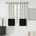 Bulbul Cream Black Color Block Window Curtains Panels 63 Inches Long Velvet Farmhouse Drapes For Bedroom Living Roomm Darkening