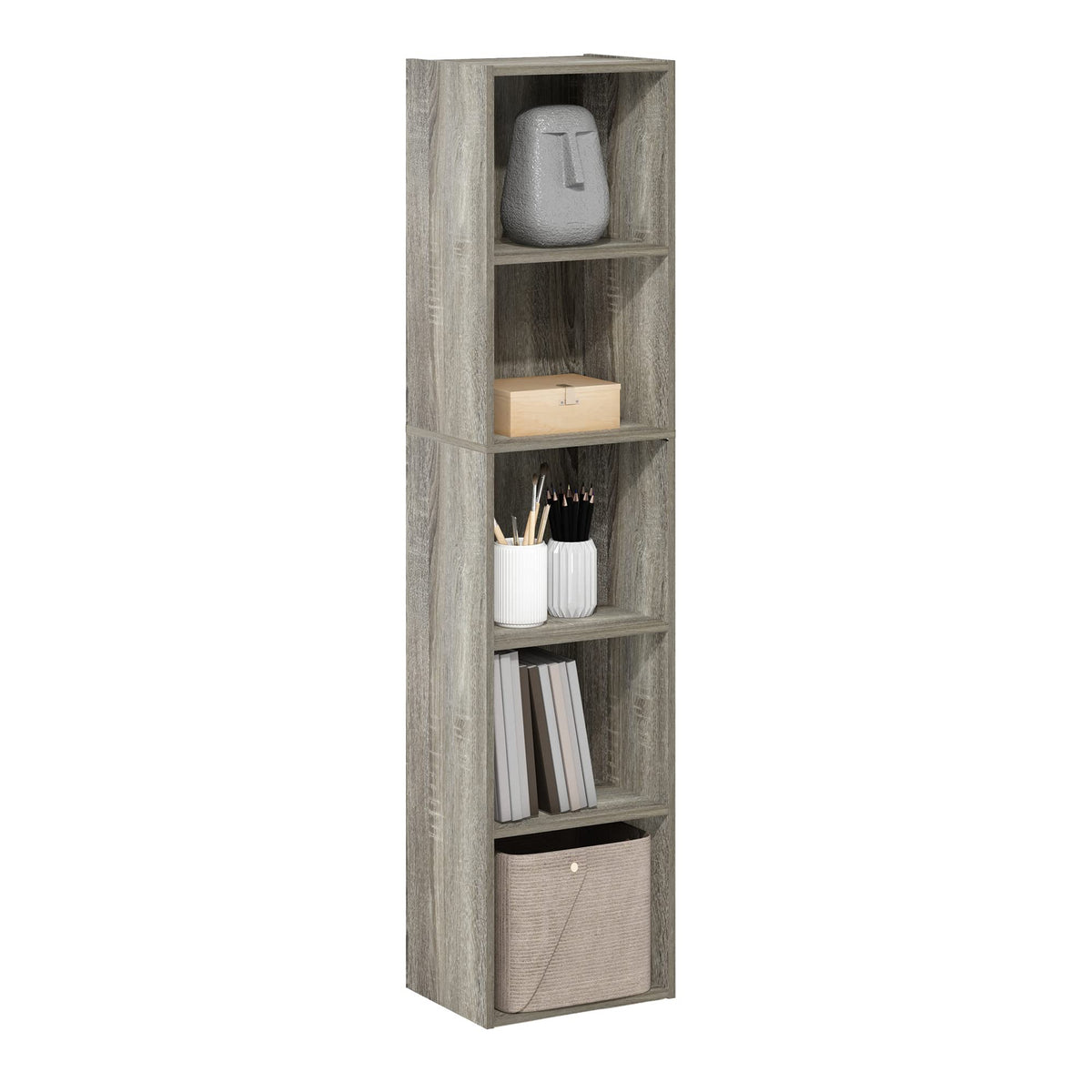 Furinno Luder Bookcase / Book / Storage, 5-Tier Cube, French Oak