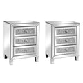 VINGLI Mirrored Nightstand Set of 2, Mirrored Side/End Table for Living Room, Glass Silver Nightstand, Crushed Glass Mirror Nigh