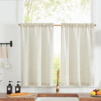 Jinchan Linen Textured Tier Curtains 24 Inch For Kitchen Windows Country Farmhouse Cafe Small Curtains Rustic Light Filtering Half Curtains For Living Room Laundry Bathroom Rod Pocket 2 Panels Crude