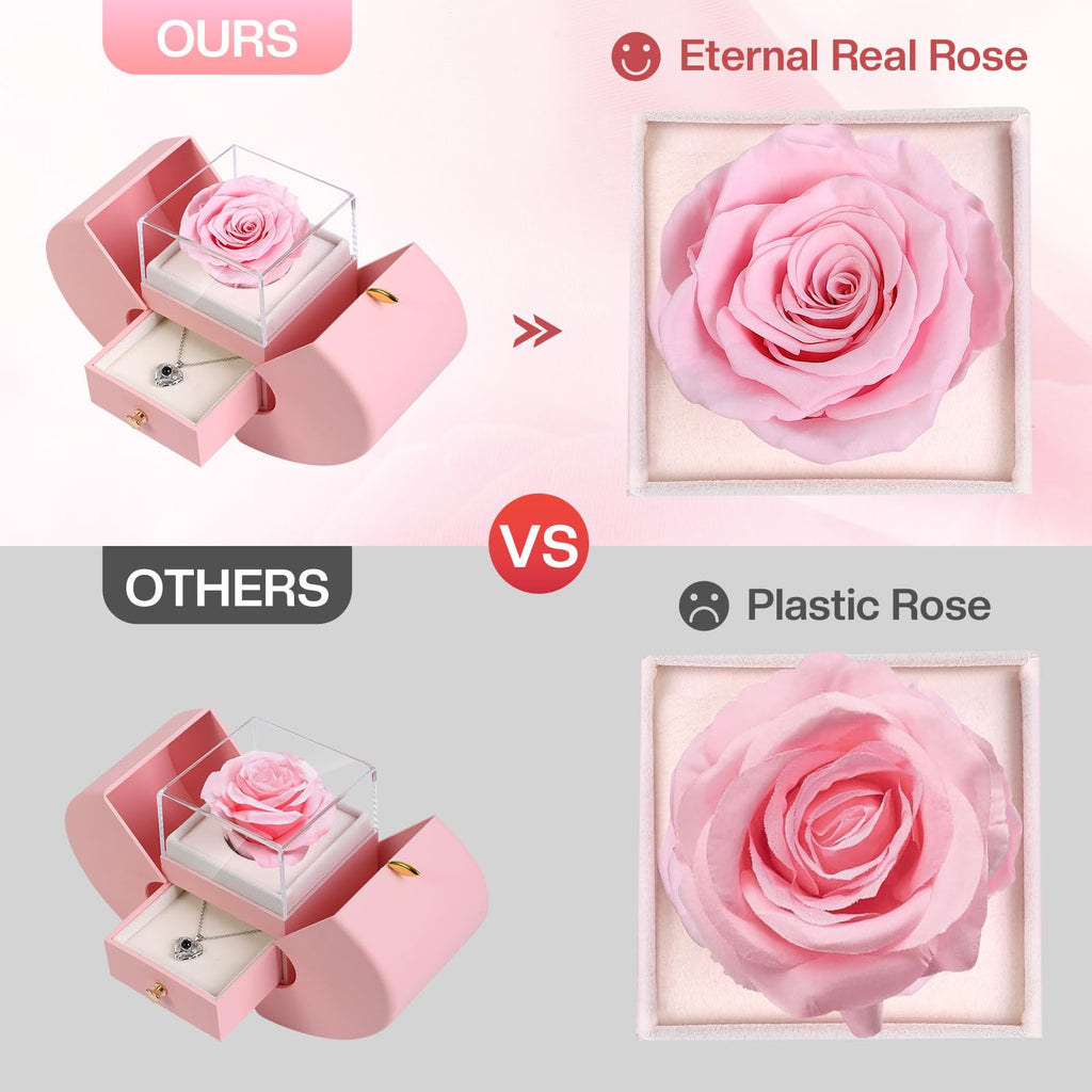Moshen Preserved Pink Rose with I Love You Necklace - Gifts for Girlfriend, Mom, Wife for Valentine's Day, Birthday, Anniversary