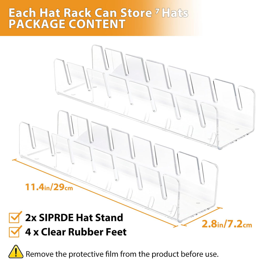 2Pcs Hat Stand For Baseball Caps, No Install Acrylic Hat Organizer For 14 Baseball Caps, Hat Racks For Baseball Caps Display Hat