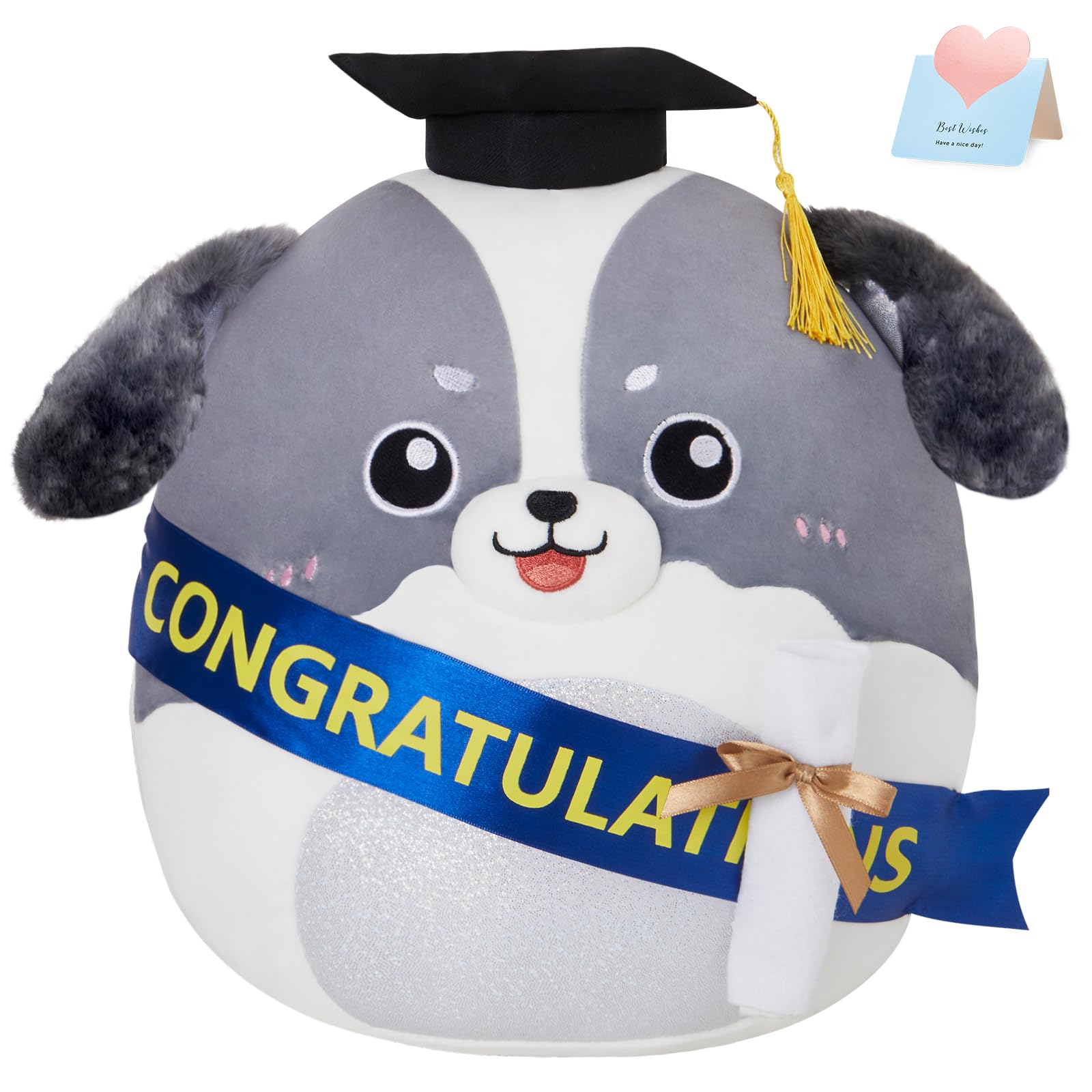 HappySpot 14 Graduation Dog Plush Pillow,Preschool Class of 2025 Graduation Gift,Border Collie Stuffed Animals Plush Toy with Gr