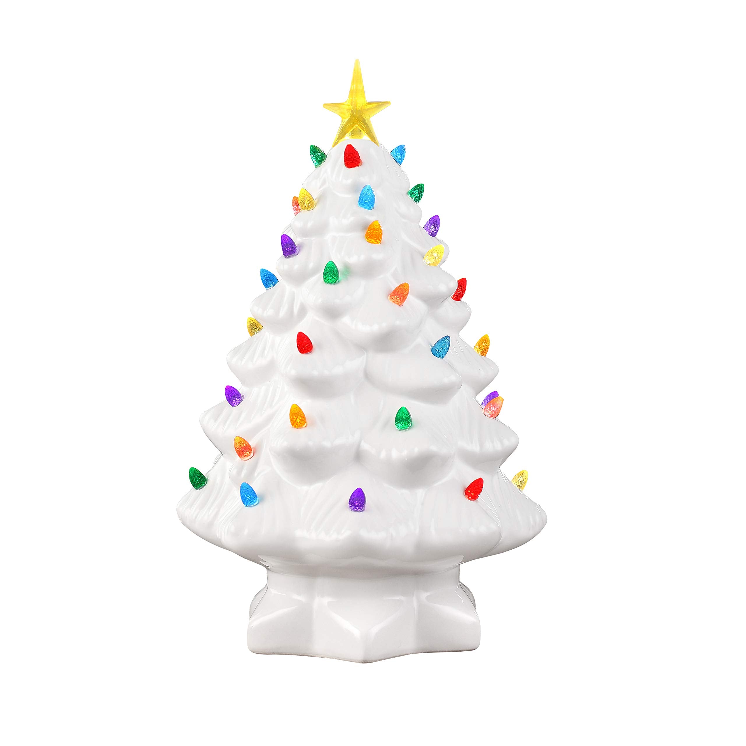 Mr. Christmas Nostalgic Ceramic Christmas Tree with LED Lights Indoor Decoration, 14 Inches, White