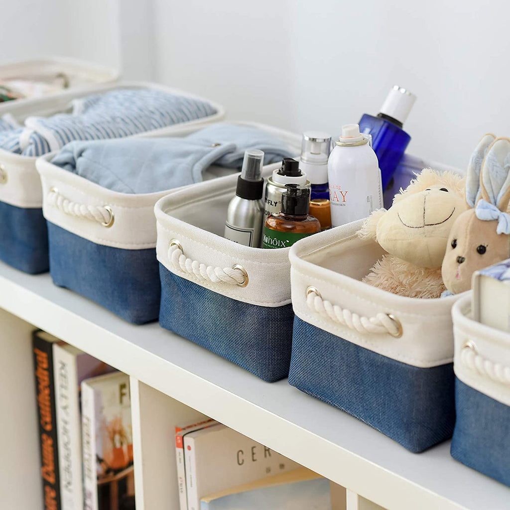 Thewarmhome Storage Basket For Organizing - Small 12X8X5.2 Inch 6 Pack Collapsible Storage Bin For Shelves, Canves Storage Cubes