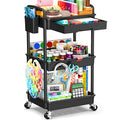 SUNALLY 3 Tier Rolling Storage Carts with Removable Drawers, Lockable Wheels, Hooks & Cup Holders - Easy Assembly Storage Organi