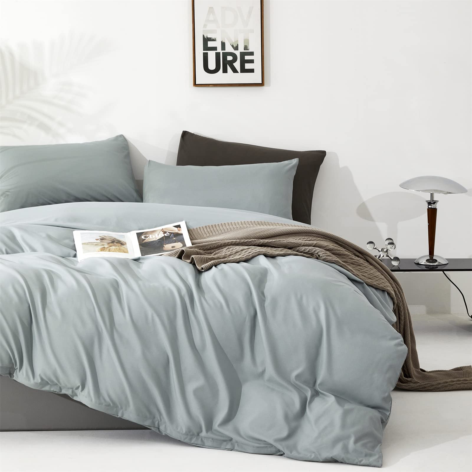 Clothknow Light Blue Comforter Set Twin 3Pcs Haze Blue Bedding Comforter Sets Dusty Blue Comforter Twin Soft Light Blue Comforte