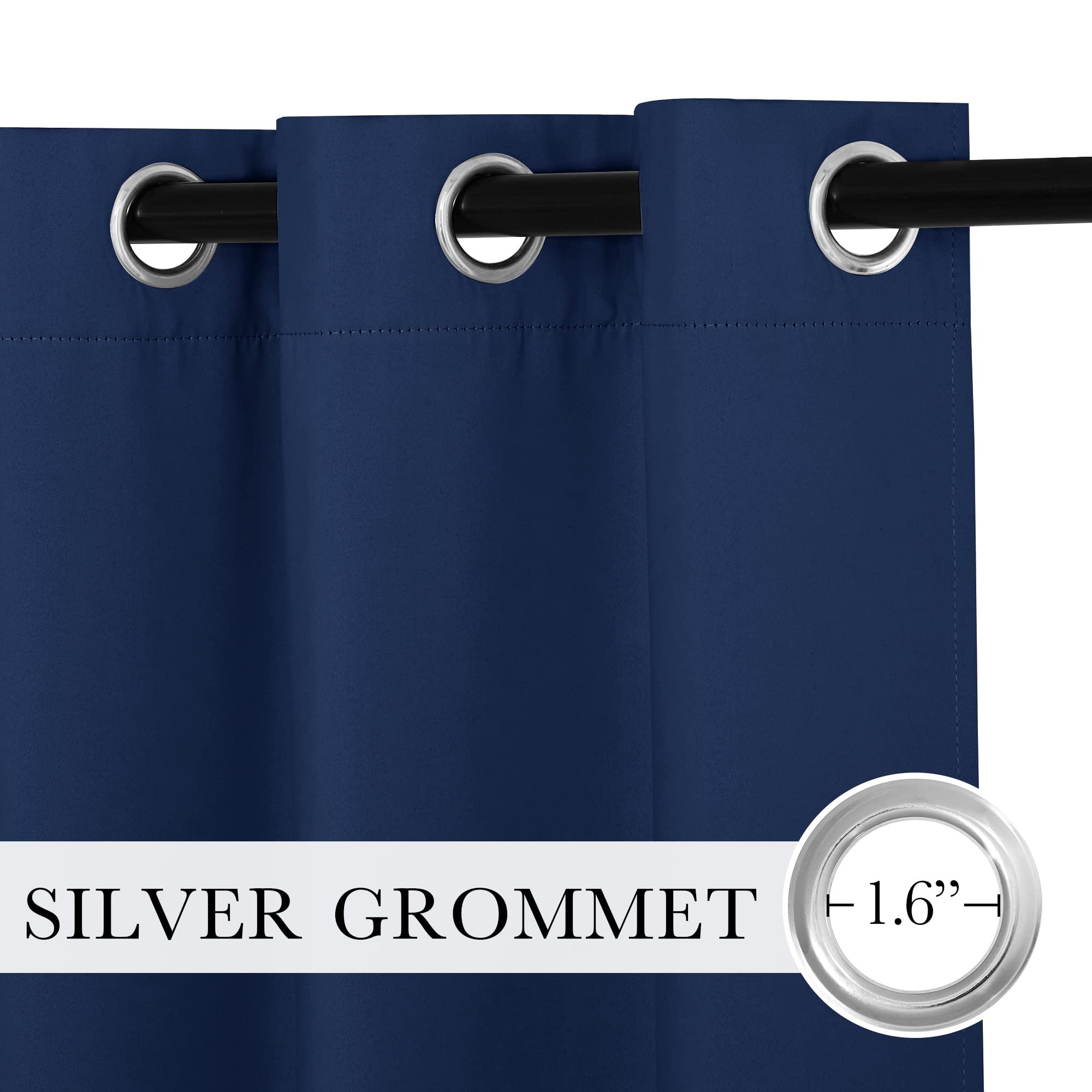 Ryb Home Navy Blue Grommet Curtains For Living Room, Room Darkening Thermal Curtains Drapes Privcay Window Coverings For Bedroom