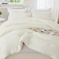 Litanika Ivory Comforter Set King Size, 3 Pieces Lightweight Solid Bedding Comforter Set, All Season Fluffy Bed Set (104X90In Co