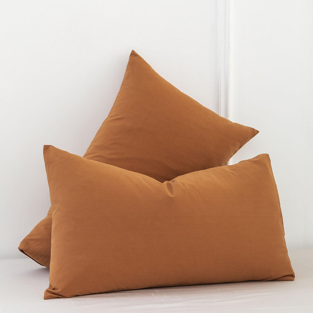 Moomee Bedding Pillowcases Pack Of 2 100% Washed Cotton Linen Like Textured Breathable Durable Soft Comfy (Dark Orange, Queen)