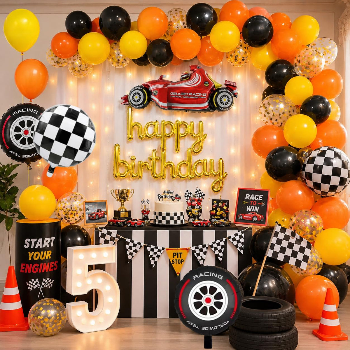 FI  FLICK IN 43 Pcs Theme Racing Car Birthday Decoration Kit with Foil Balloons.