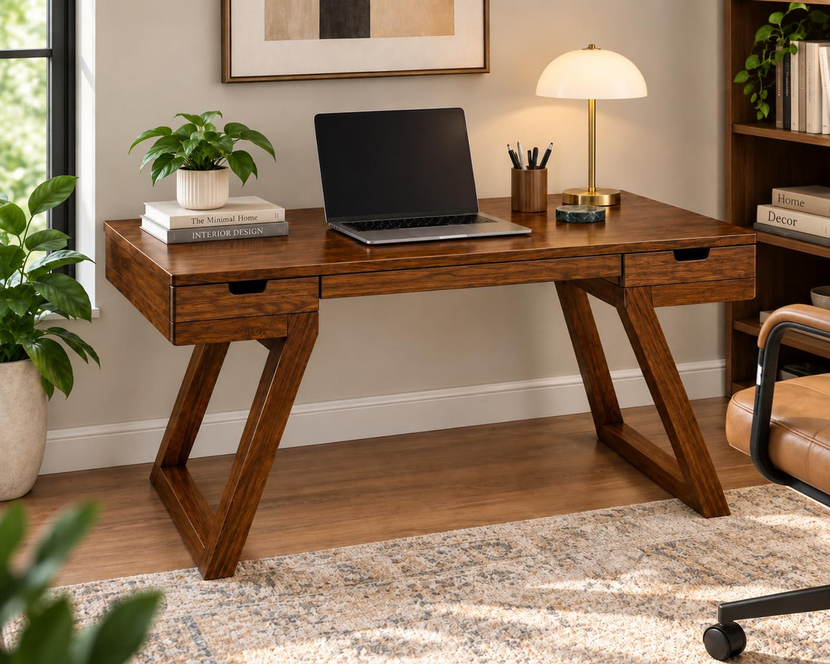 Kuber Furniture Solid Wood Computer Table With 2 Drawers | Wooden Study, Writing & Work Desk | Office Table For Home, Bedroom &